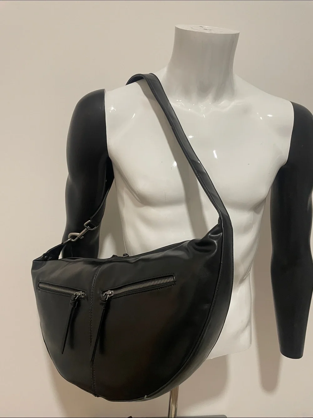 Zara Black Crescent Leather Messenger Bag